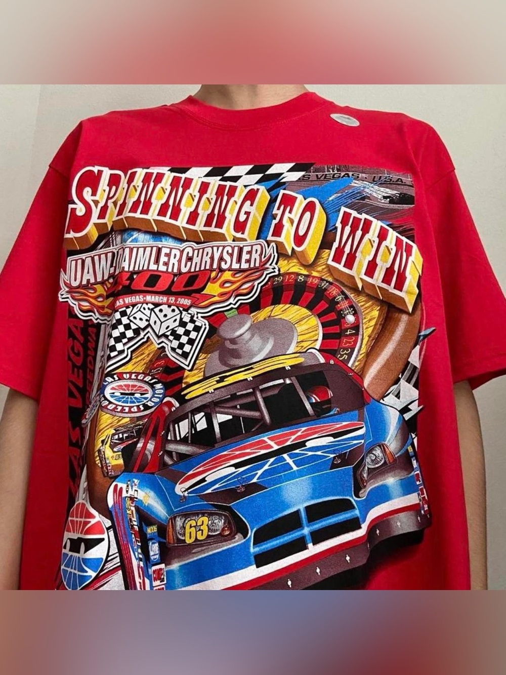 Vintage 2005 Las Vegas Motorspeed Nascar Racing Graphics Red Tee Shirt Y2K